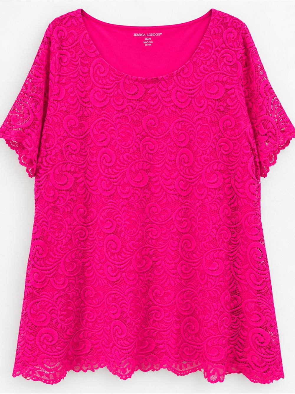 Jessica London 3X 26/28 Hot Pink Lace Tunic Top Plus Size
